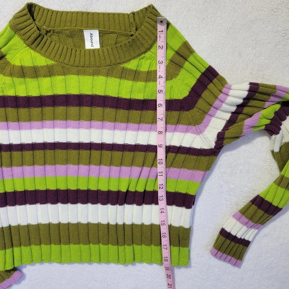 Abound Striped Cropped Sweater Green White Pink Burgandy Stretchy Size XL - Picture 9 of 9